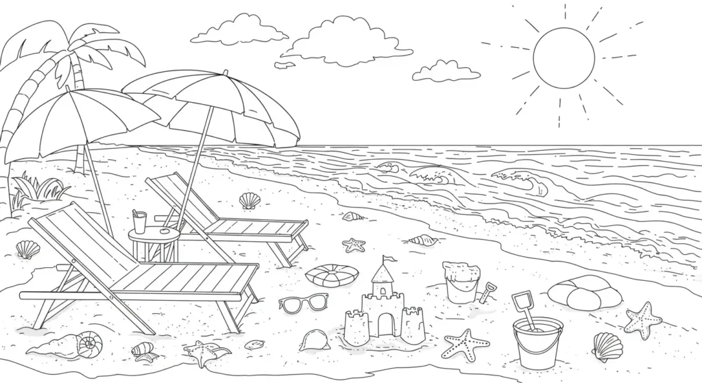 Beach Day Bliss Coloring Page