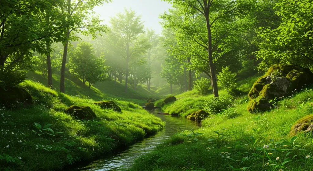 Calming Nature Scene in Green Tones