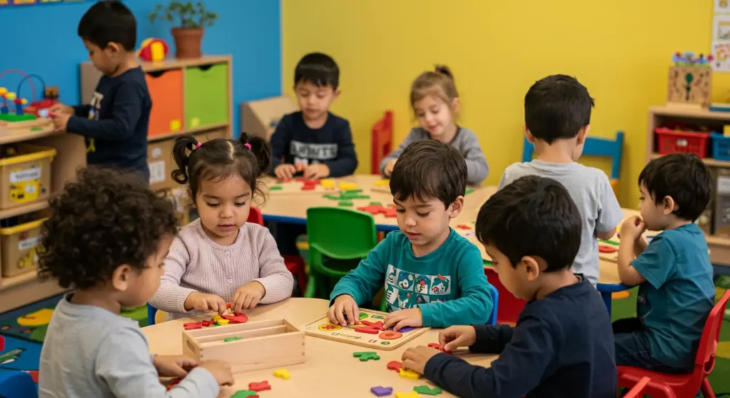 Children in a Classroom with Different Wall Colors
