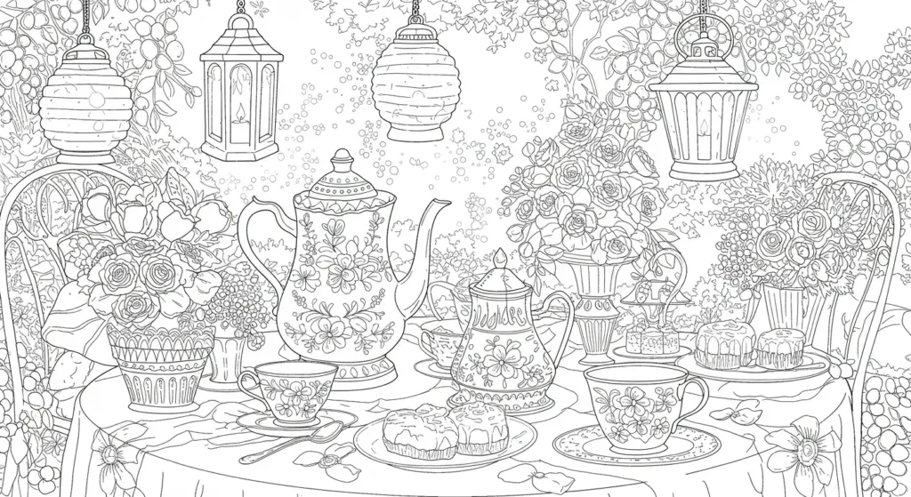 Tea Party Coloring Page 