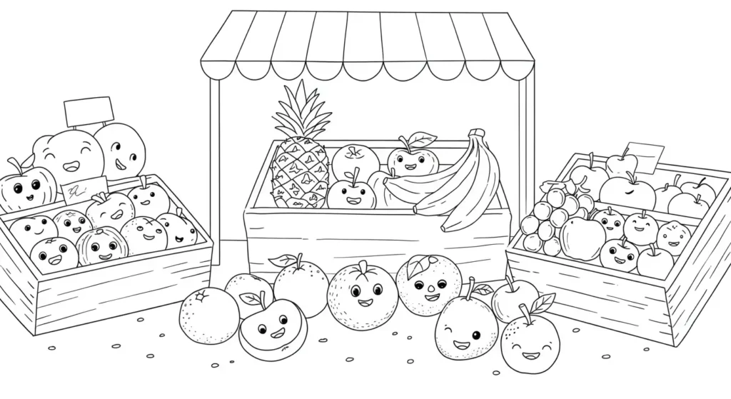 Fruit Market Coloring Page
