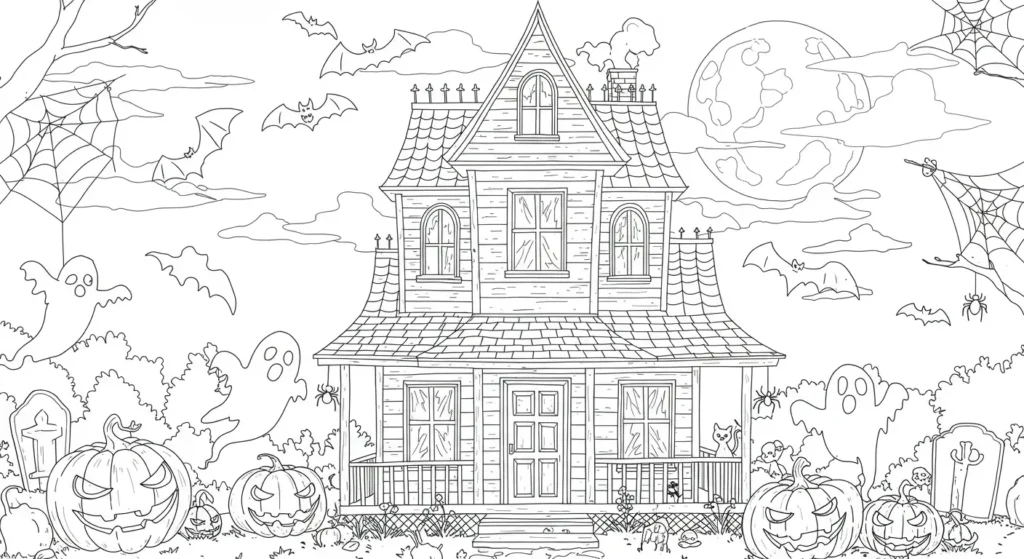 Haunted House Adventure Coloring Page