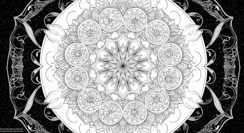 Pulse of the Cosmos Complex Mandala Coloring Page