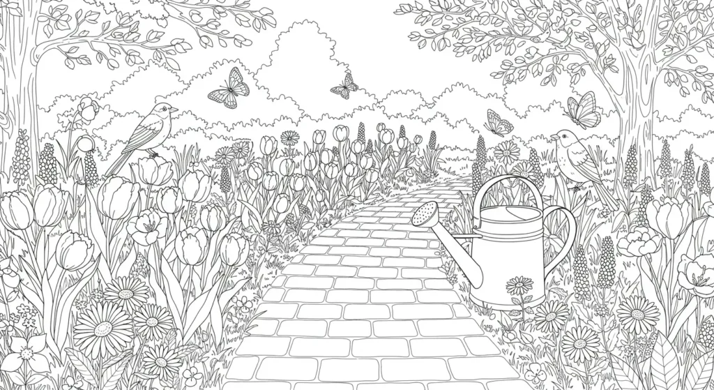 Spring Garden Stroll Coloring Page