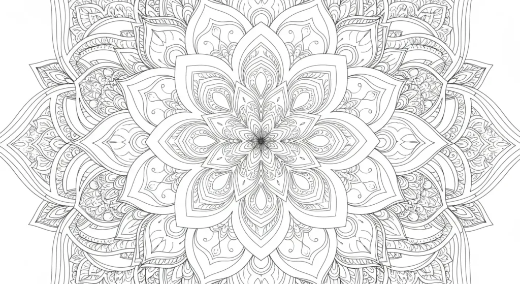 Veil of Petals Complex Mandala Coloring Page