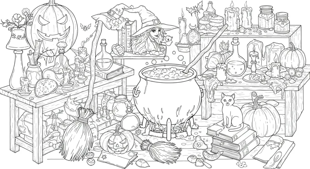 Witch’s Potion Lab Coloring Page