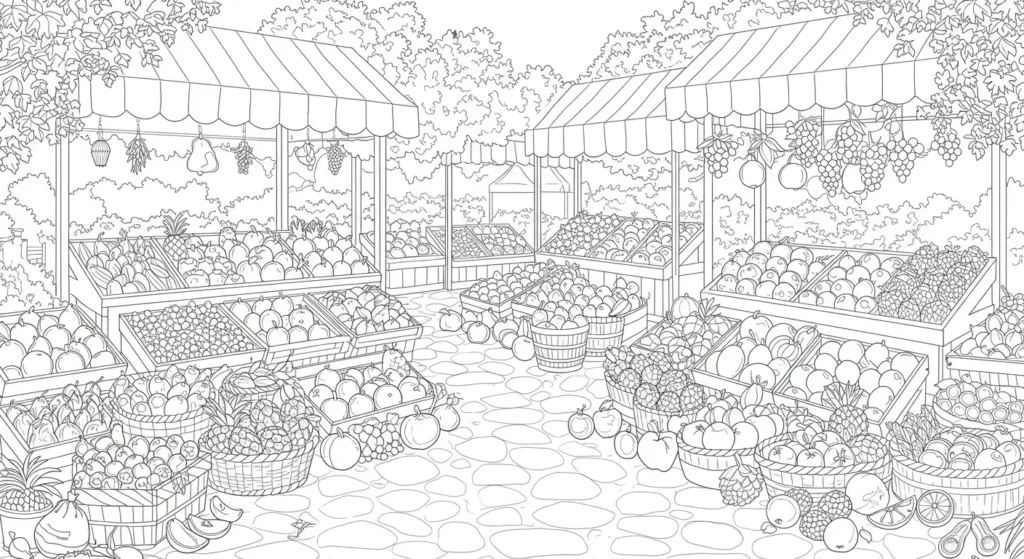 Fruit Market Coloring Page